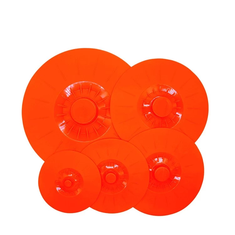 Set of 5 Food Grade silicone Suction lid Silicone Stretch Lids Microwave Safe Silicone Cover