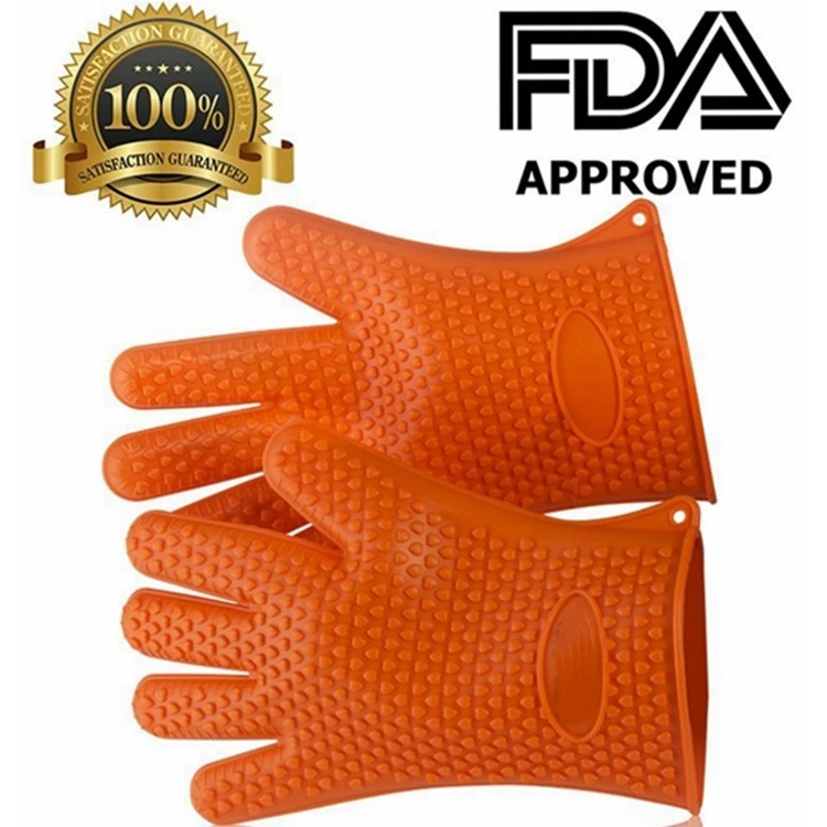 Whosale Heat Resistant Silicone BBQ Grill Oven Gloves, Silicone BBQ Grill Oven Mitt