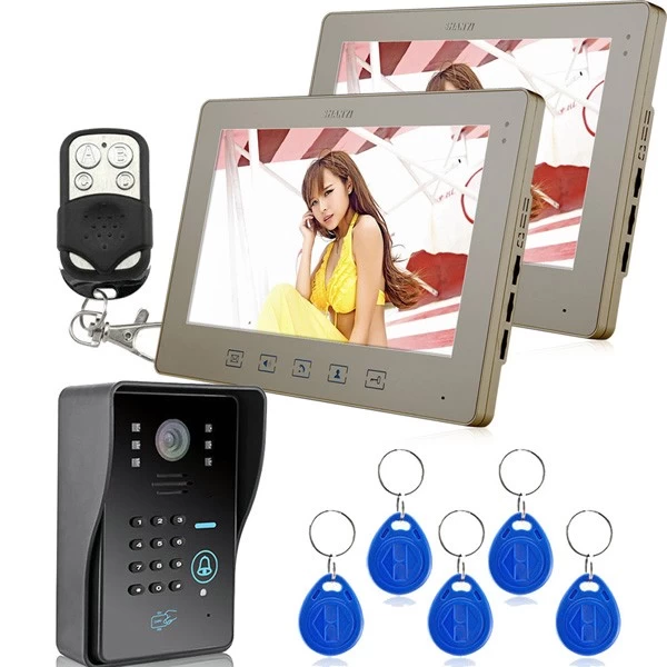 चीन 1V2 10inch वीडियो डोर फोन घंटी इंटरकॉम सिस्टम अनलॉक वाया आरएफ कार्ड और पासवर्ड PY-V1001MJIDS12 उत्पादक