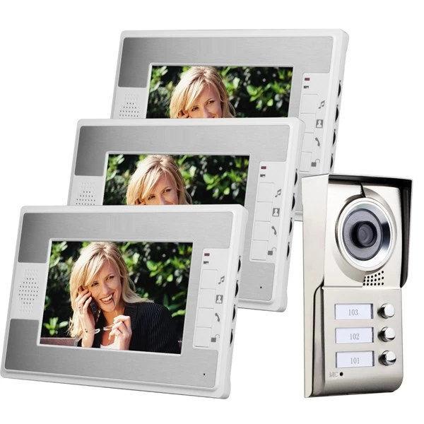 China Home Security Gegensprechanlage 7 "LCD Video-Türsprech Kit Support 3 Familien PY-V812MC13 Hersteller