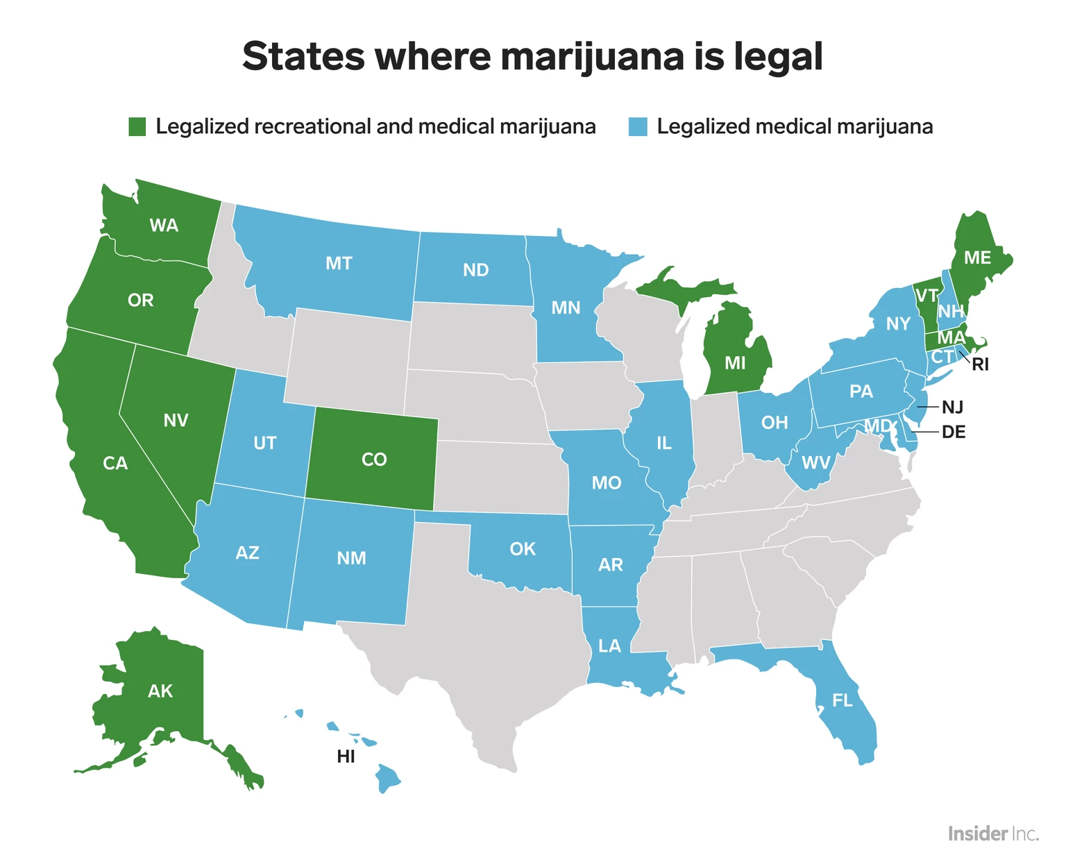 Verschillende staten zouden de verkoop van cannabis in 2020 in de VS kunnen legaliseren
