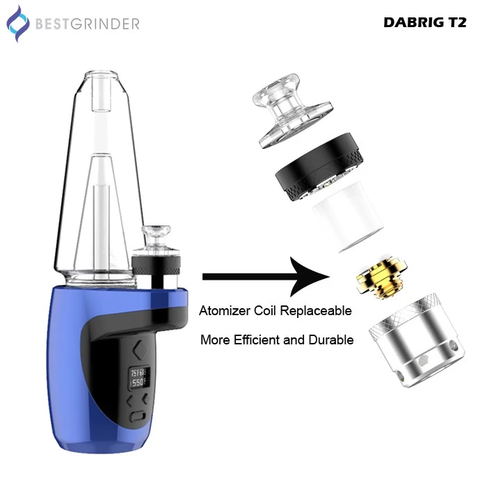 DABRIG T2 Elektrická vodní dýmka DAB plošná trubka pro koncentrát vosku suché bylinky s LCD displejem