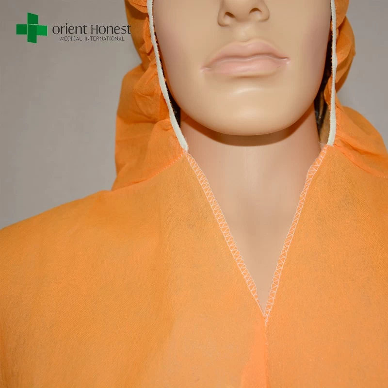 China factory orange disposable coveralls,wholesaler two pieces orange pp coveralls,disposable hooded orange work suits