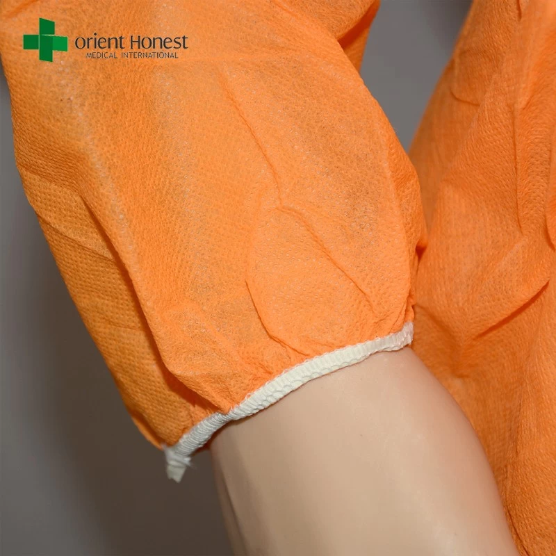 China factory orange disposable coveralls,wholesaler two pieces orange pp coveralls,disposable hooded orange work suits