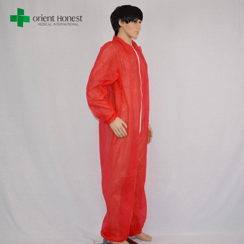 Chine Chine fabricant polypropylène jetable coverall jetable PP coverall couleur rouge, CE certifié ISO polypropylène coverall fabricant