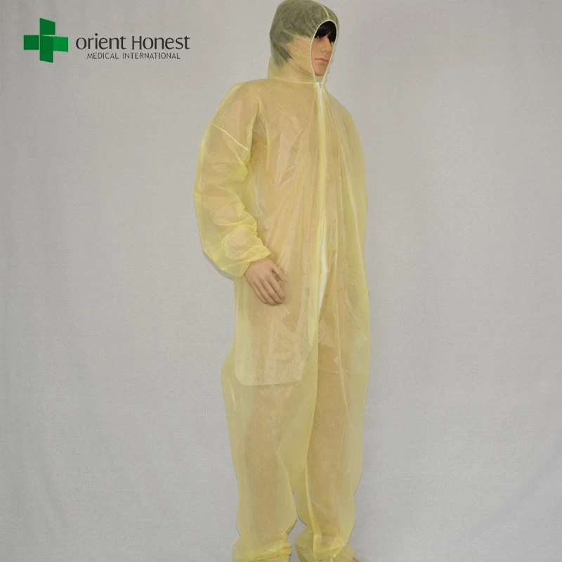 China plant for disposable yellow coveralls, wholesales Disposable Plastic Coverall,cheap disposable plastic waterproof coveralls