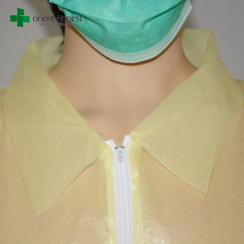China plant non woven disposable coveralls,disposable PE coated PP yellow coverall,disposable medical coverall with collar