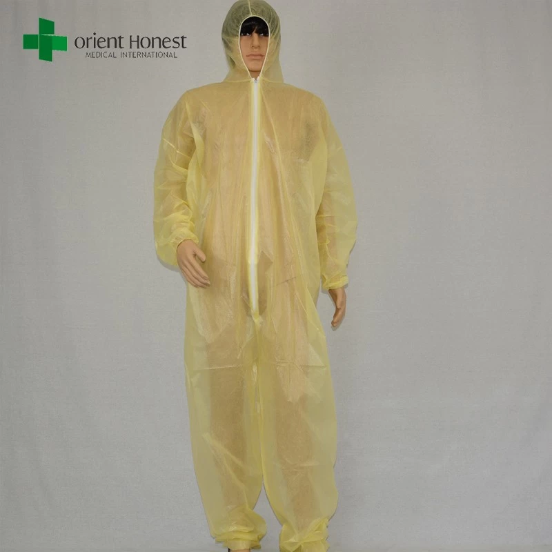 China supplier yellow cheap painting overalls,disposable pe coated PP coveralls,yellow plastic waterproof coveralls
