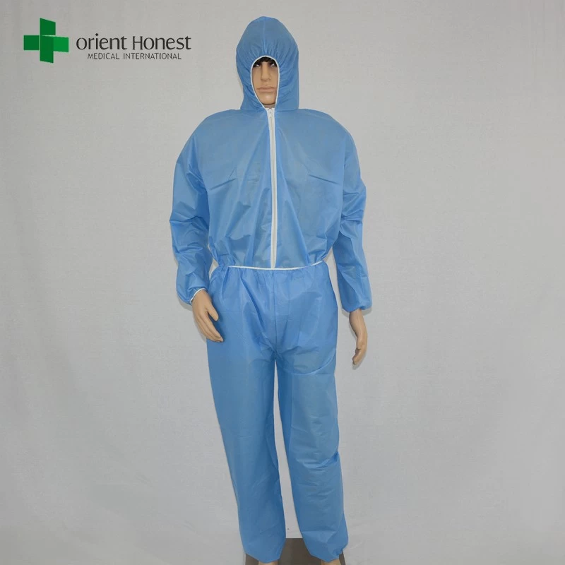 China wholesales disposable two pieces overall suits,China plant for blue two pieces overall uniform,disposable blue SMS two piece Coveralls