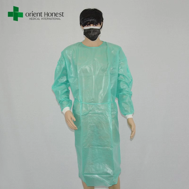 Chinese manufacturer green hospital gowns,PE coated PP hospital isolation gowns,disposable hospital long gown