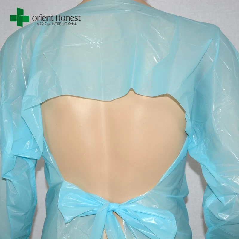 Disposable CPE water proof gown with thumb open back manufacturer