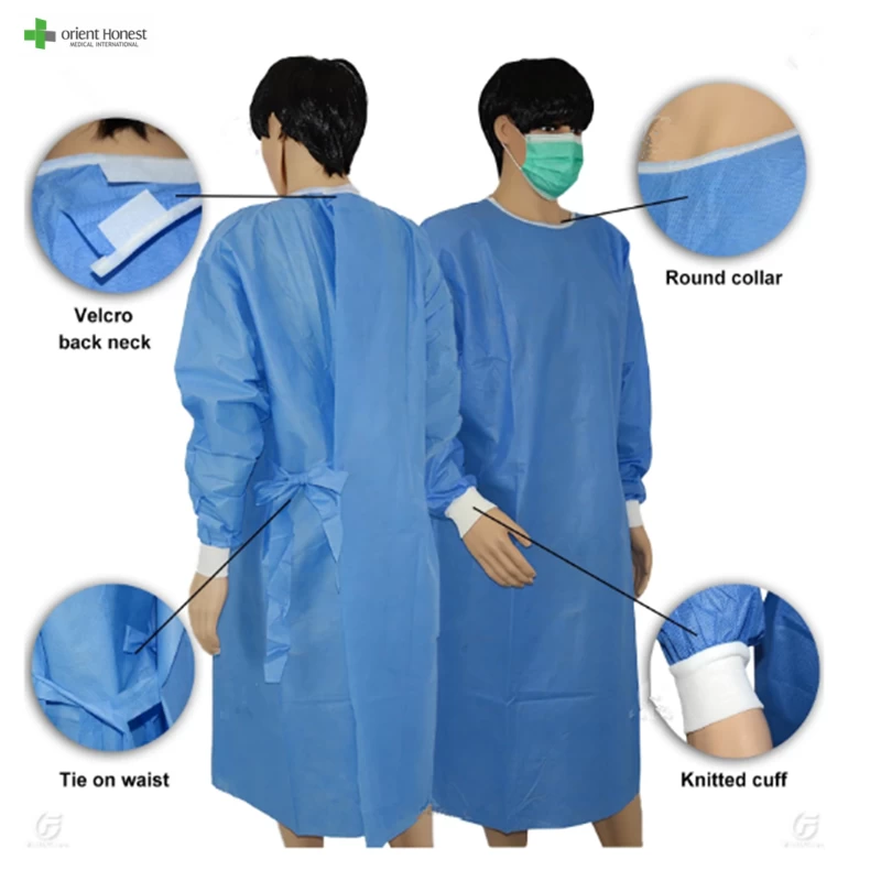 Disposable Level 1 medical gown with knitted cuffs medical supplier