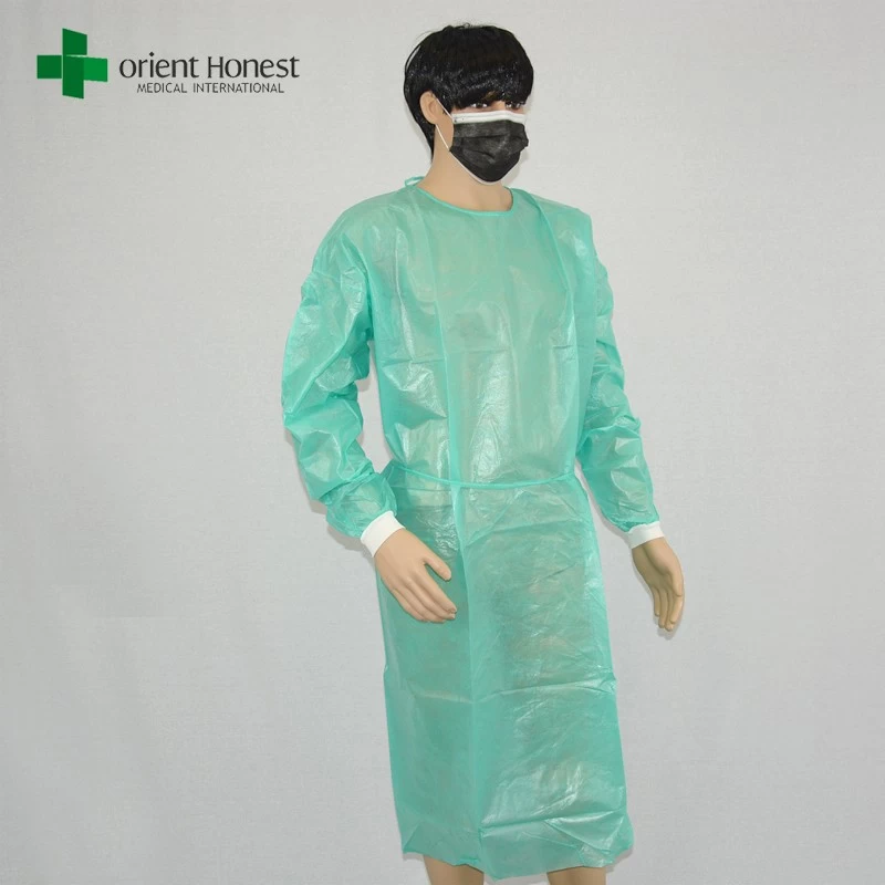 Green color disposable isolation gown