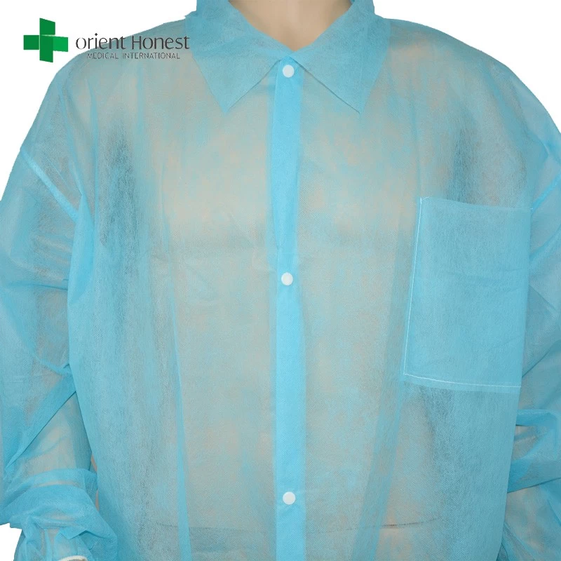 Biodegradable non woven disposable lab coat with four snaps for factory work shop hospital