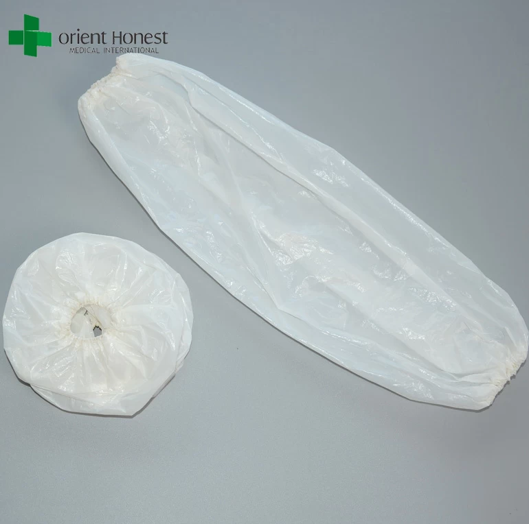 중국 플라스틱 일회용 슬리브, 커프에 탄성이있는 팔을위한 방수 소매 보호기 - 흰색 제조업체