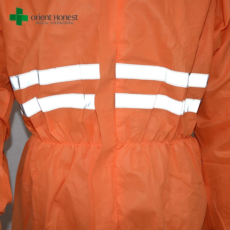 SMS disposable coverall for oil and gas，disposable SMS coverall for safety，orange disposable coverall workwear plant
