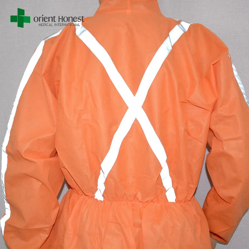 SMS disposable coverall for oil and gas，disposable SMS coverall for safety，orange disposable coverall workwear plant