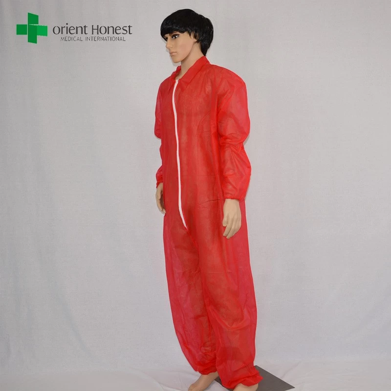 V collar protective clothing coverall,red one time use protective coverall ,China plant protective coverall for painting