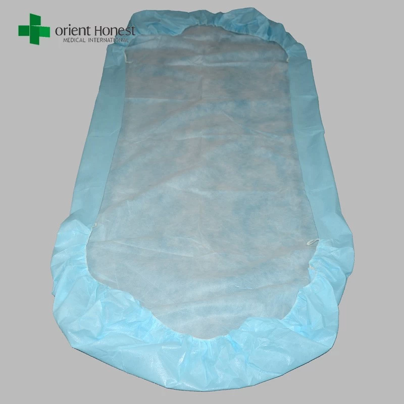 China lençol azul descartável à prova d'água, capa de colchão elástico, PP + PE lençóis descartáveis ​​médicas fabricante