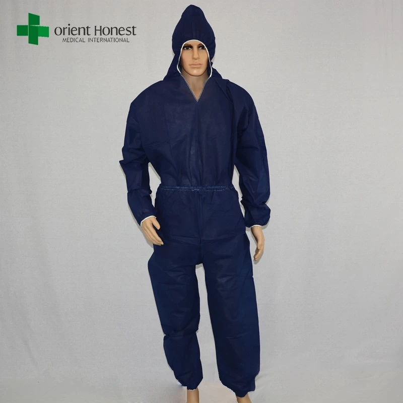 best exporter for disposable sms coveralls,dark blue disposable coverall workwear, China manufacturer two piece SMS work overalls