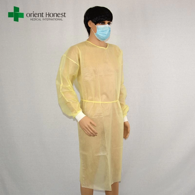 China descartável vestido de isolamento amarelo, vestido médico China fabricante descartável barato, batas hospitalares não tecidos fabricante
