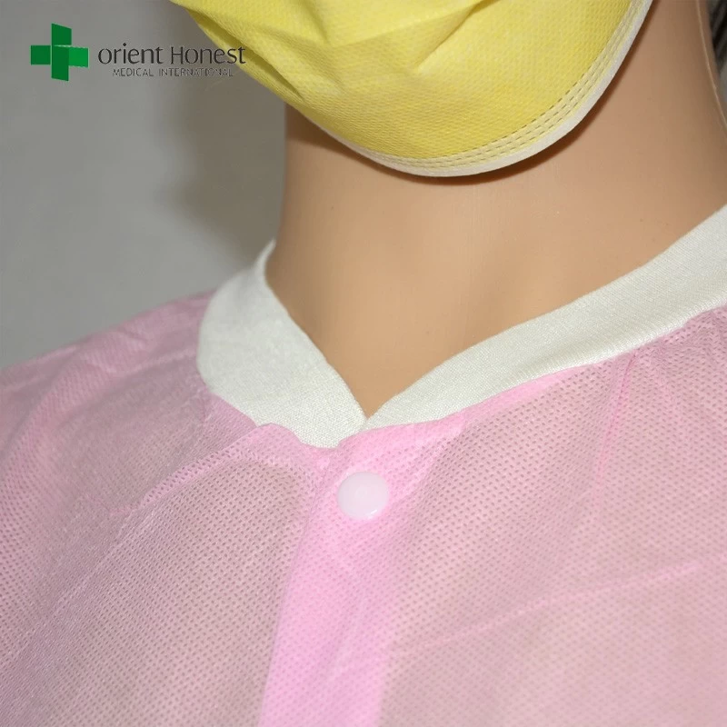 cheap pink knit collar lab coat ,spp visitor coat for food factory,nonwoven lab coats in China