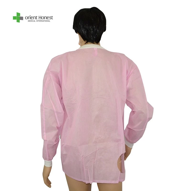 Biodegradable disposable PP workwear non woven one time use pink colour lab coat