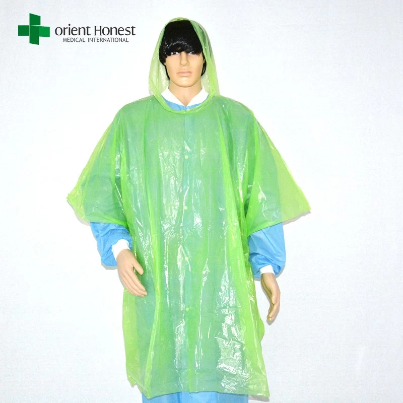 China disposable adult raincoat ponchos , disposable emergency raincoat poncho bulk , disposable plastic rain poncho manufacturer