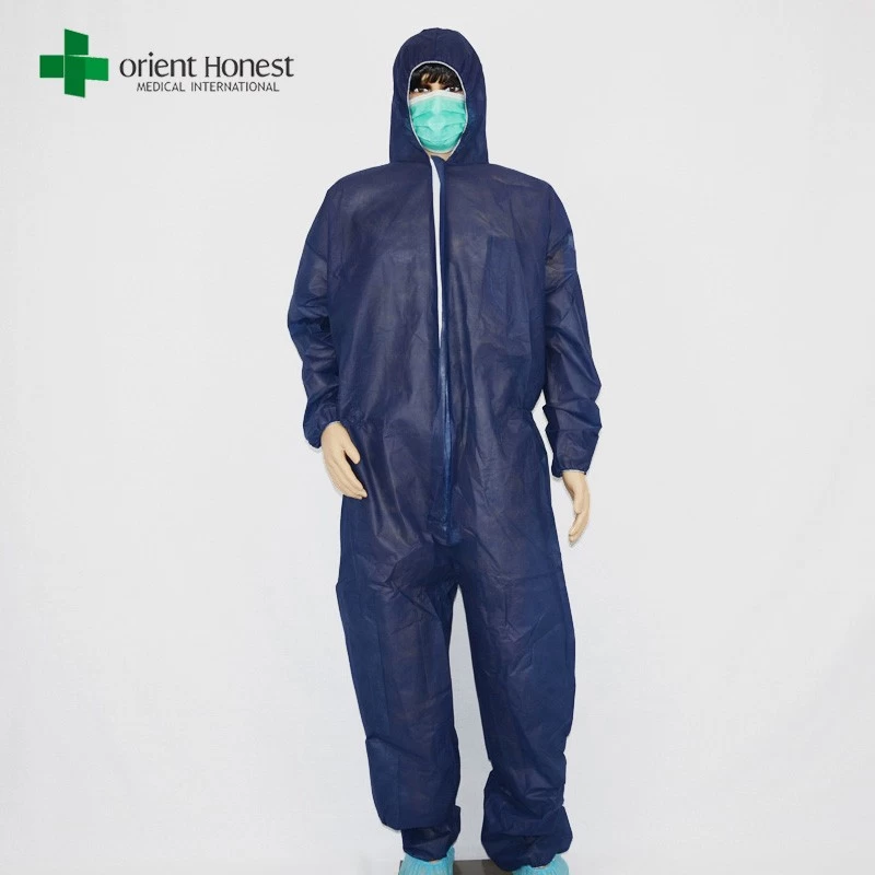 China Einweg-dunkelblau coverall Reißverschluss, Einweg-Körperanzug Lieferanten, Einweg-Atemschutzanzug Hersteller