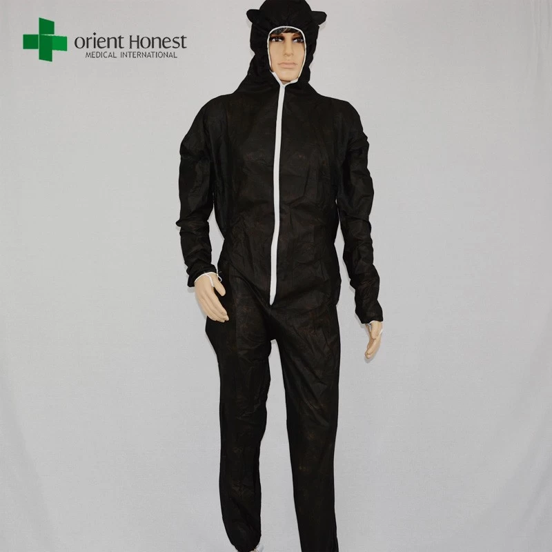 disposable funny cat ear hood PP coverall,China custom high quality disposable coverall,China black disposable overalls with cat ears
