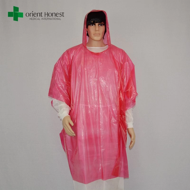 emergency rain poncho,red PE plastic raincoat,transparent plastic raincoat