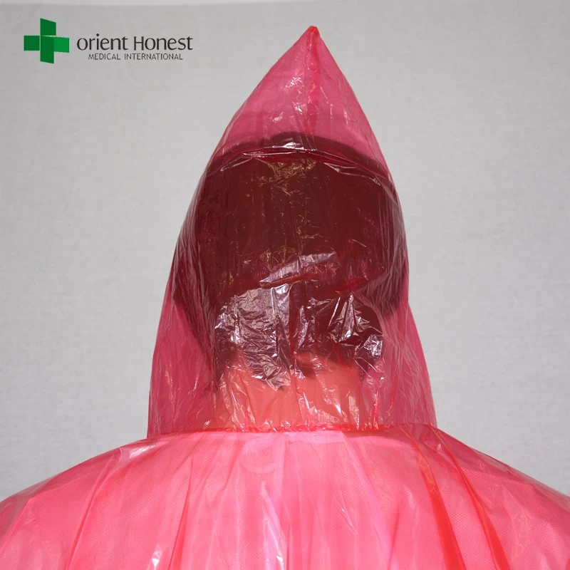 emergency rain poncho,red PE plastic raincoat,transparent plastic raincoat