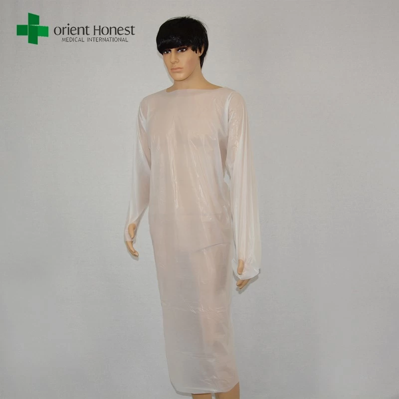Chine exportateur pour CPE blouse de protection diposable, imperméable blouses chirurgicales fournisseur, blanc robes d'isolement en plastique fabricant