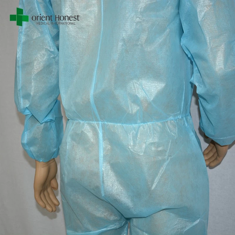 non woven disposable water retardant coverall,light blue PE disposable coverall, China wholesaler disposable coverall with sleeve