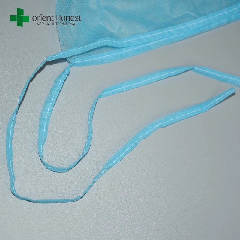 the best Chinese manufacturer for blue color disposable PP25g hospital doctor cap with ties on