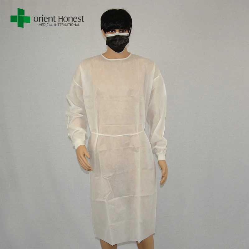 China Großhandel billig weiß OP-Kittel, Krankenhauskleidung Arzt Kleid, PP-Vlies Chirurg Isolation Kleid Hersteller