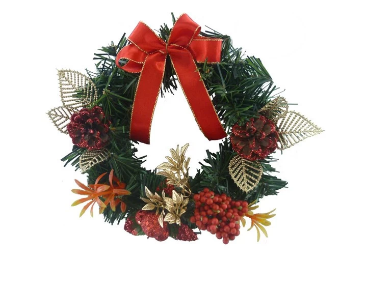China 20 cm Christmas wreath with red bow decorations manufacturer