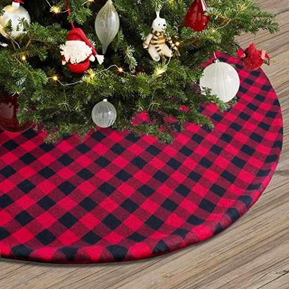 China 36 48 54 inch Checked Christmas Tree Skirt with Red and Black Plaid Deco for Holiday Party Tree Mat manufacturer