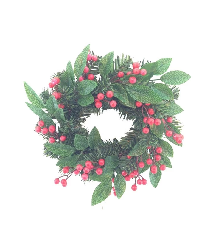 China Christmas wreath 12 inch with green leaves and berries manufacturer