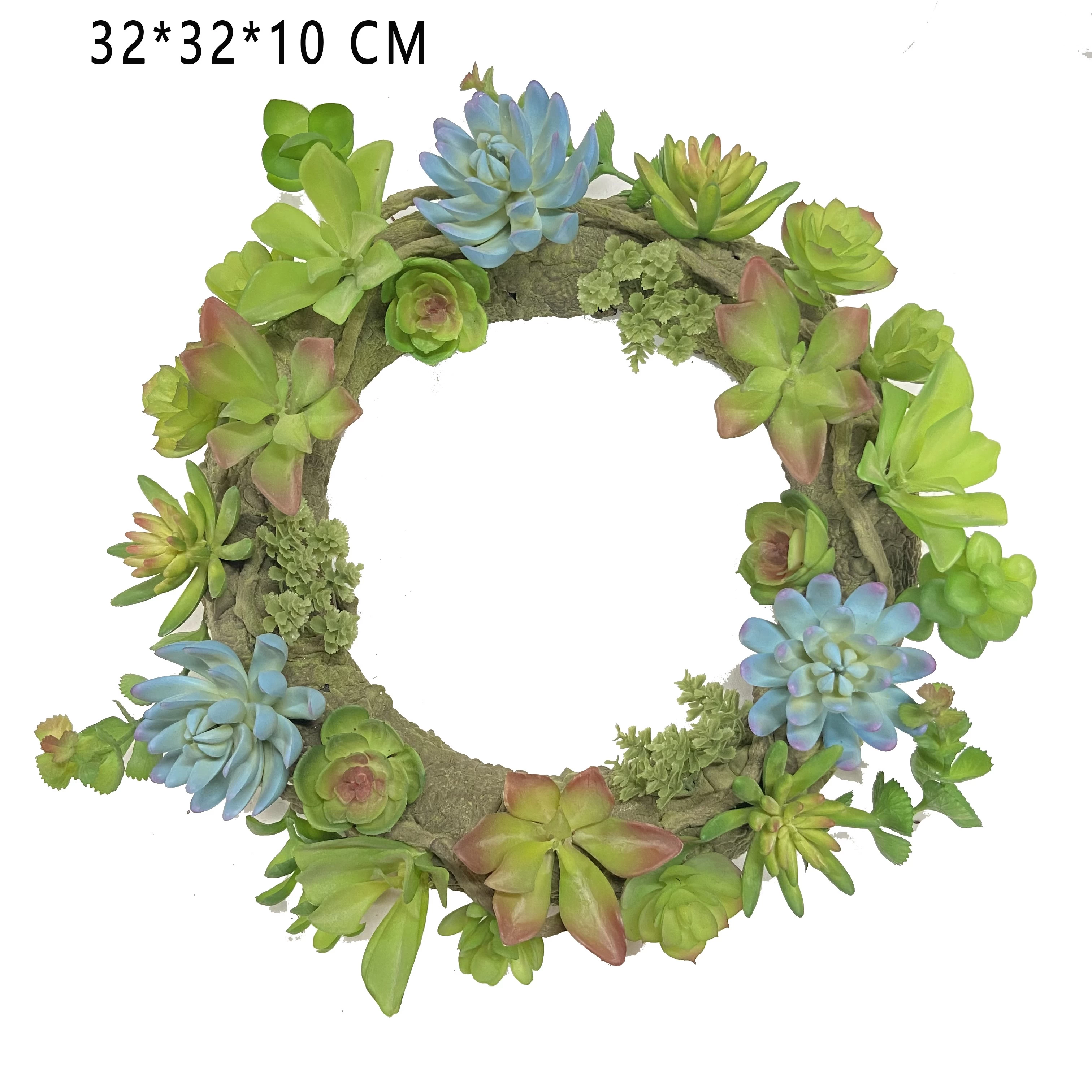 China Green artificial plants mixed Simulation meat succulent wreath for home garden door decor manufacturer