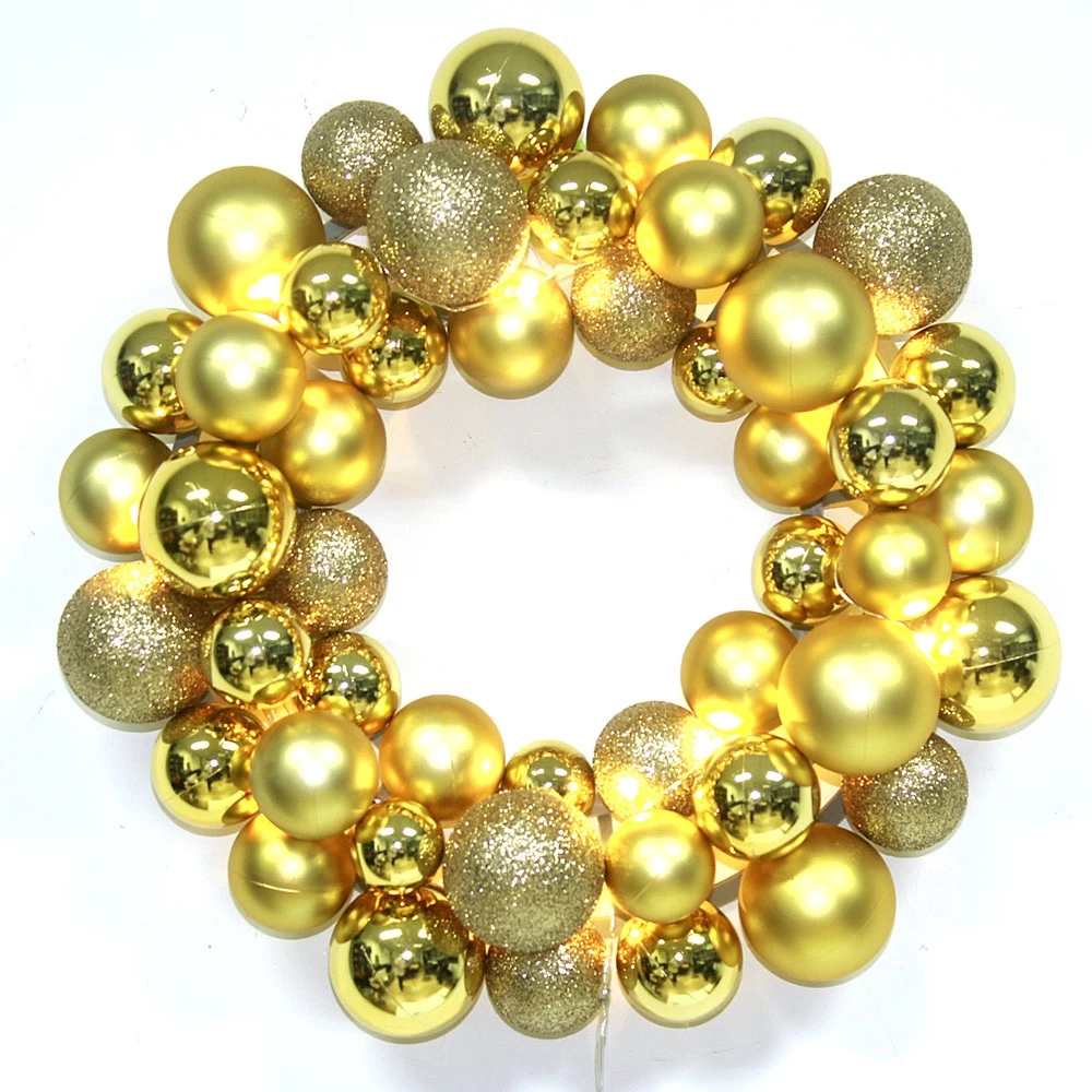 中国 热销售金色圣诞球花圈装饰品装饰在光 制造商
