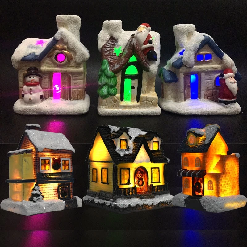 China Tabletop indoor decoration ceramics house ornaments led resin christmas village fabricante