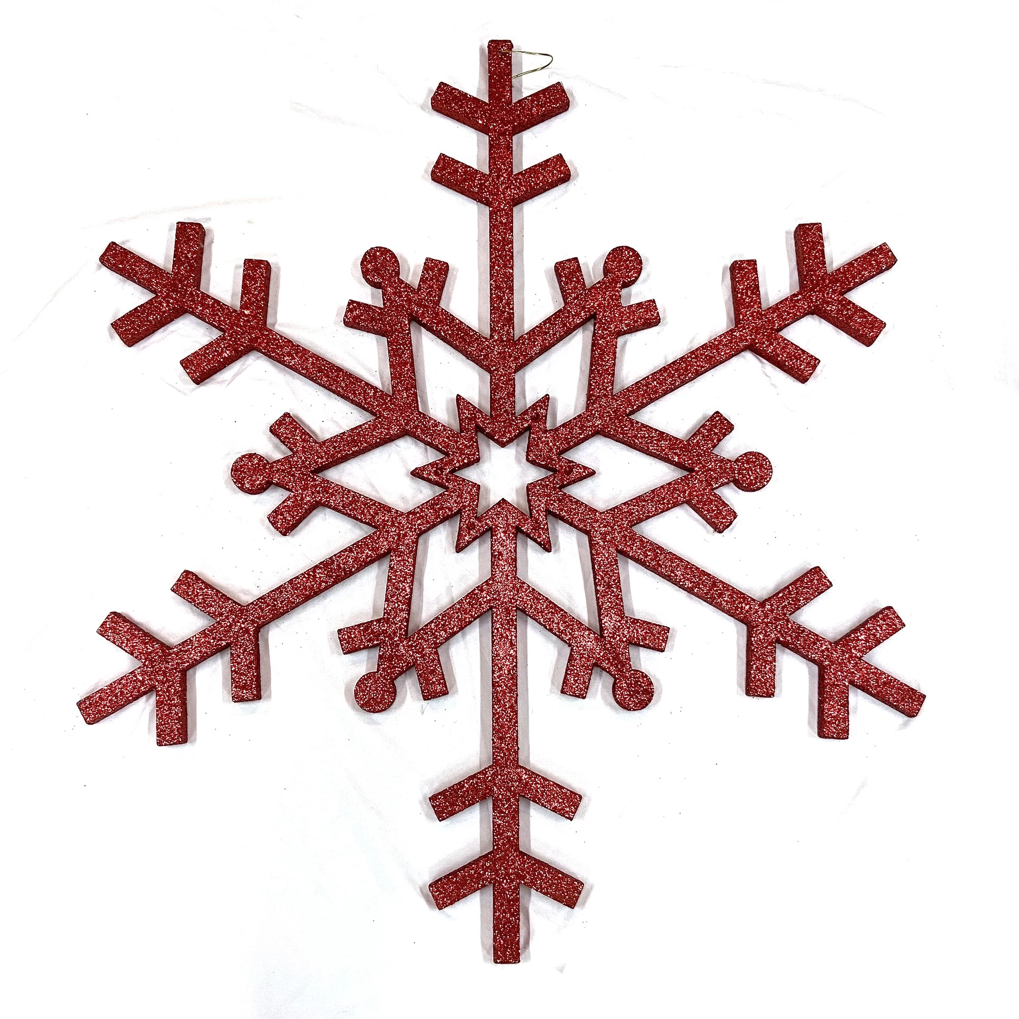 China Xmas decoration supplier plastic hanging ornaments 40 inch red christmas snowflake glitter manufacturer