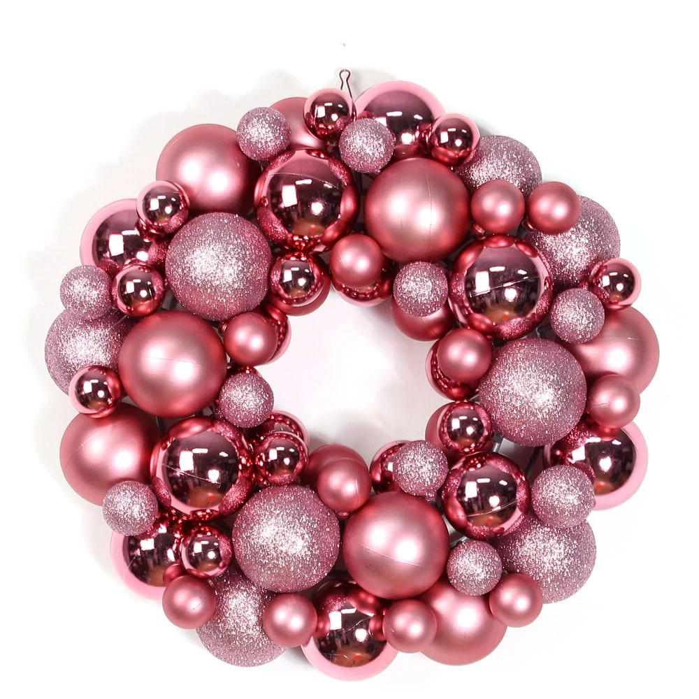China indoor christmas decoration 14'' plastic xmas ball ornament wreath manufacturer
