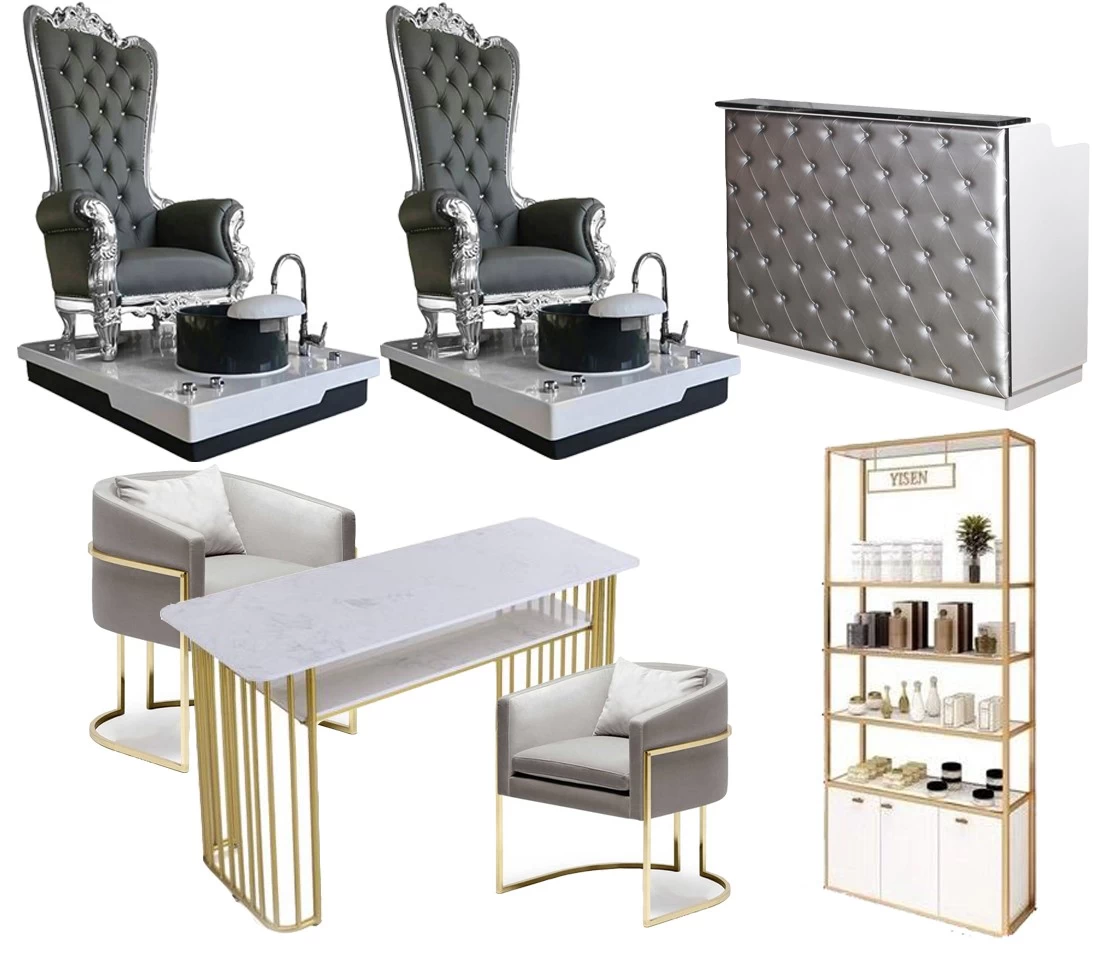 grey throne pedicure chair and manicure table set luxury alon furniture pacakge DS-ThroneB SET