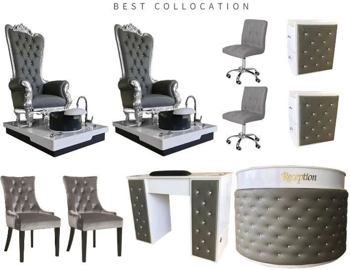 grey throne pedicure chair and manicure table set luxury alon furniture pacakge DS-ThroneB SET