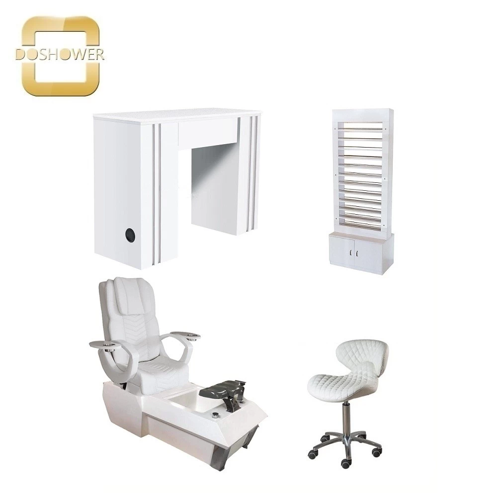 Customized Luxury White Nail Table With Customer Chair Nail Bar Station Wholesale China DS-N91013 SET