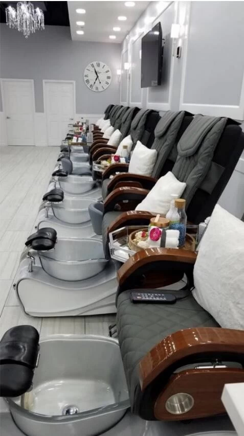 gold nail salon pedicure chair with double manicure table of wholeset salon package wholesale