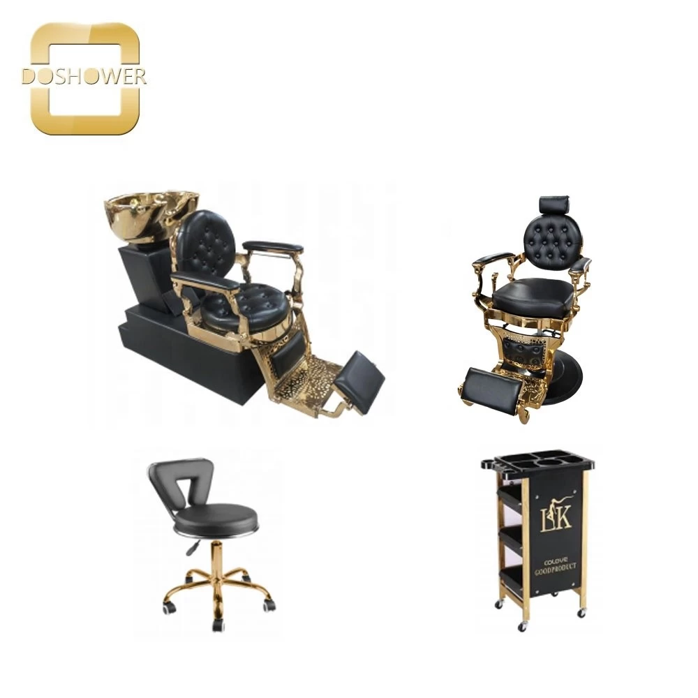 Doshower preto e ouro vintage cadeira de barbeiro design de luxo