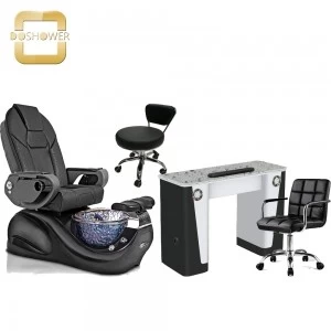 DOSHOWER luxury black pedicure chair  with foot cleaning chairs spa of auto fill  spa chair pedicure station supplier